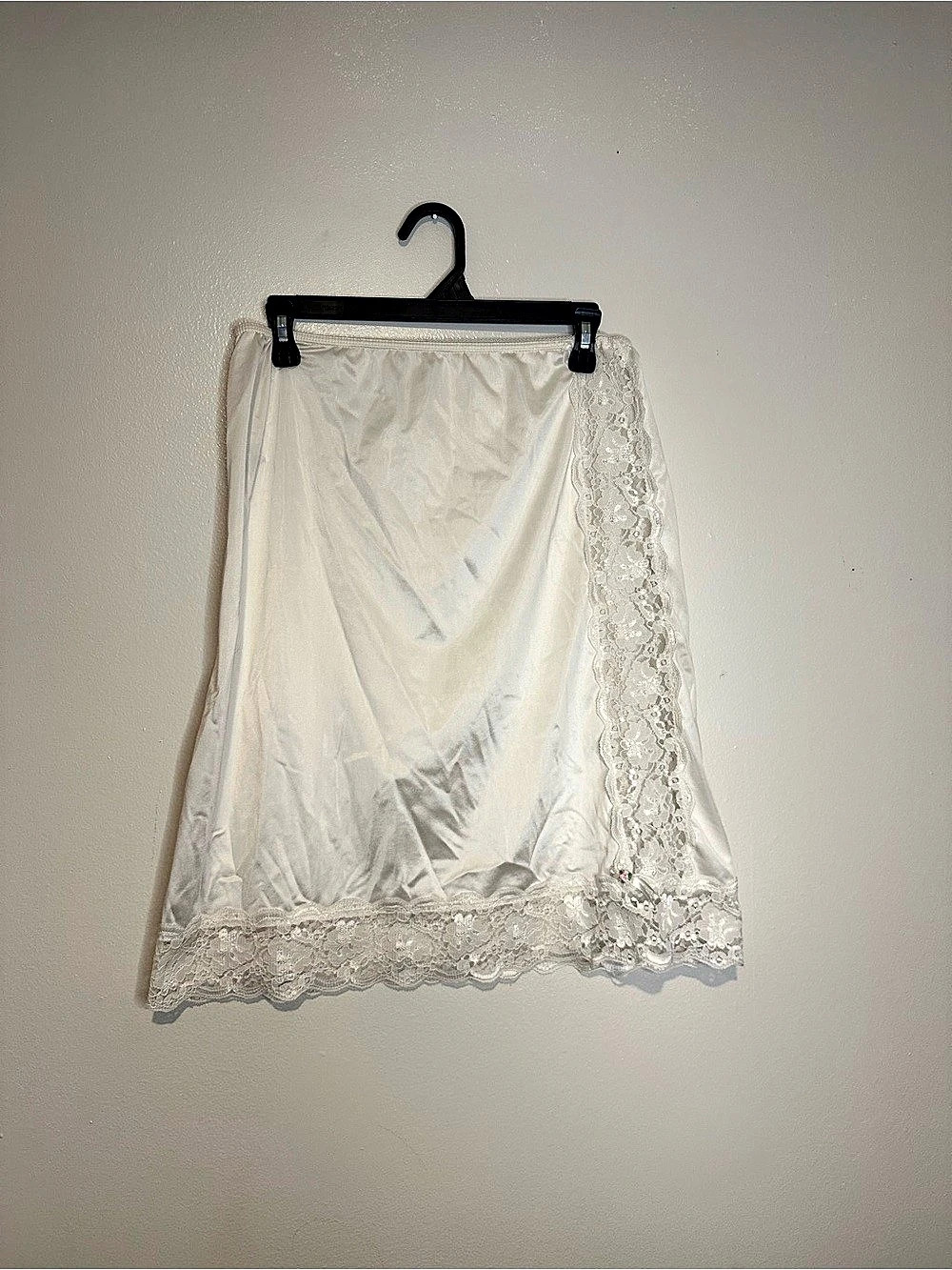 Ashley Taylor Vintage Lace Trim White Midi Slip Skirt Size M 80s Coquette